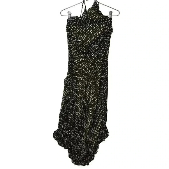 NWOT See by Chloe size 38 black&yellow polka dot silk blend halter ruffle dress - Picture 3 of 8